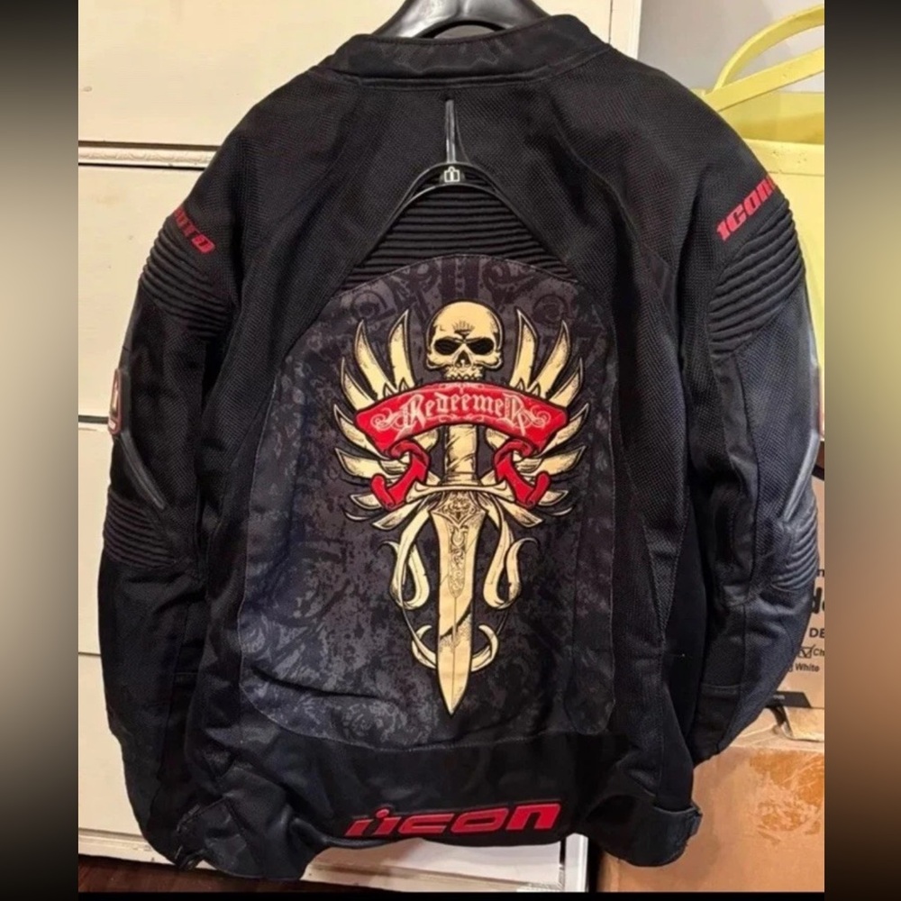 Icon Moto Motorcycle Biker Jacket Leather Contra Redeemer Jacket LARGE  READ